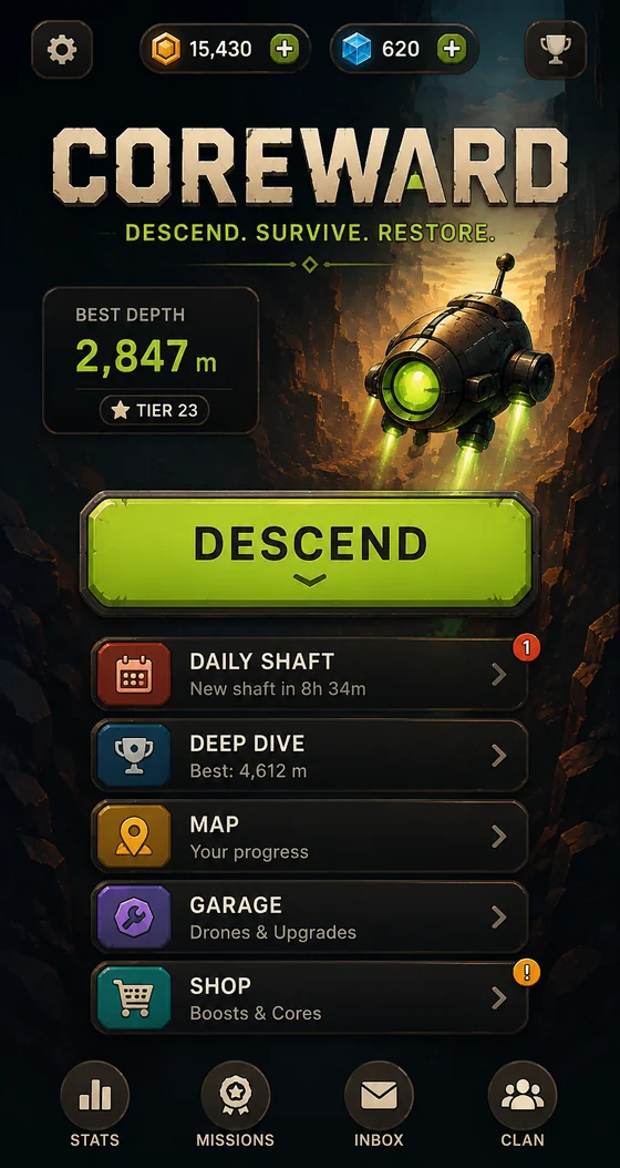 CoreWard home screen